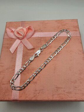 Sterling Silver 925 High Polished Super Flat Figaro Bracelet 3.9mm 8 inches